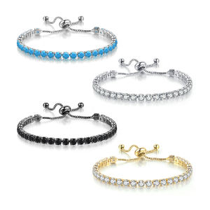 <span class=keywords><strong>Bracciale</strong></span> Tennis Regolabile da 4MM Personalizzato Placcato Oro 14k 18k con Charm Italiano in Zirconia Cubica Argento Turchese <span class=keywords><strong>Rosa</strong></span> per Uomo e <span class=keywords><strong>Donna</strong></span> - Product Image 1