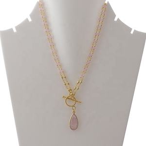 Colgante de cadena de Rosario de latón chapado en oro clásico, joyería con cuentas de piedras preciosas en forma de pera y redondo para bodas, otras ocasiones especiales - Product Image 3