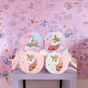 Excellente conception 	 Sac à bandoulière en peluche licorne mignon, sac à bandoulière pour petite fille, dessin animé, fermeture éclair, réutilisable - Product Image 3