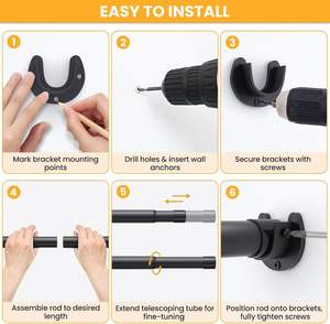 Tringle à <span class=keywords><strong>rideau</strong></span> de <span class=keywords><strong>douche</strong></span> moderne en acier inoxydable robuste de 1 pouce, réglable de 28 à 84 pouces, sans découpe, écologique et antirouille - Product Image 6