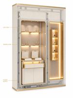 Vitrine murale pour bijoux avec éclairage LED et tiroirs, beige et or, pour boutique, vente en gros