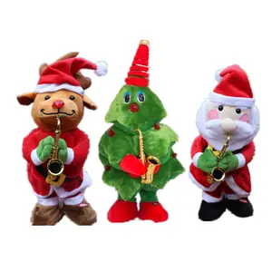 צעצועים קטיפה חשמליים רוקדים לשיר אור סנטה קלאוס כובע חג המולד מתנות ממולאים חיות צעצועים