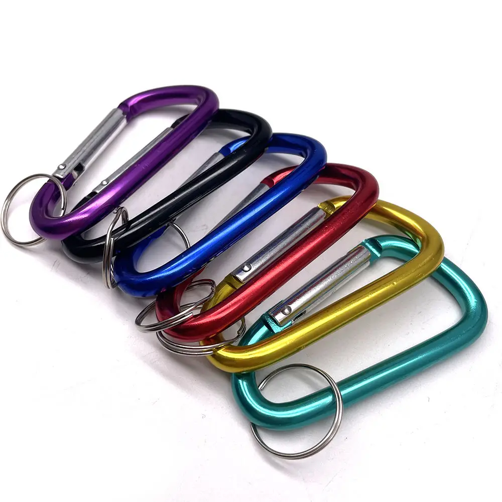 BT-A88 6pcs Round 78mm Karabiner Custom Logo Keychain Aluminum Hooks With Key Ring Carabiner D Clip 3"