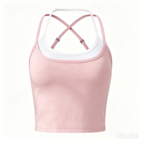 Débardeur de yoga pour femme, effet deux pièces, color-block, dos nageur, très extensible, en nylon et élasthanne, respirant, pour l'entraînement et la gym