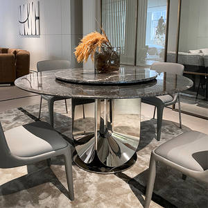 <span class=keywords><strong>Table</strong></span> Ronde Minimaliste en Marbre Style Italien pour Restaurant et Villa, <span class=keywords><strong>Table</strong></span> à Manger et Chaises, Plateau Tournant Circulaire <span class=keywords><strong>de</strong></span> Luxe Léger - Product Image 1
