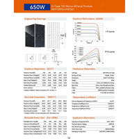 Panneau solaire monocristallin bifacial de type N 182, 650W, 132 cellules, module photovoltaïque pour projets commerciaux