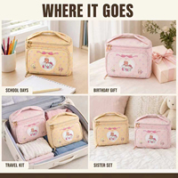 Sac à cosmétiques en cuir PU, trousse de maquillage avec poignée supérieure, compartiments larges à double fermeture éclair, cadeau de voyage mignon pour femmes et filles