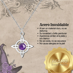 Ciondolo geometrico con nodo della strega in acciaio argento ametista protezione portafortuna oro placcato croce numero collane perla pietra principale - Product Image 5