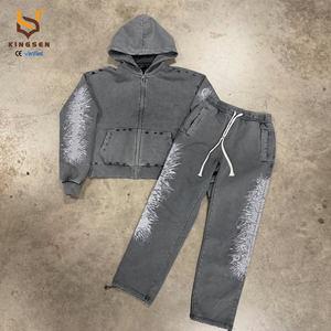 Conjunto de Sudadera con Capucha y Pantalones Deportivos para Hombre, Estilo Vintage, Lavado Ácido, Efecto Desgastado por el Sol, con Logotipo Impreso en DTG, Tejido Grueso, Libre de Impuestos en EE. UU. - Product Image 1