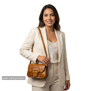 Vintage Genuine Leather <b>Crossbody</b> Bag Brown Flap <b>Purse</b> Single Strap Buckle Closure Daily Use - Product Image 5