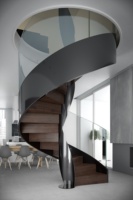 Plaques doubles en acier, nouveauté, Design moderne, escaliers courbées en bois, balustrade en verre
