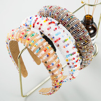 Serre-Tête de Luxe Baroque Pailleté à Strass et Perles Rembourré, Accessoire de Cheveux Tendance en Gros pour Femme