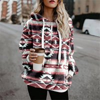 Prix de gros, designs personnalisés, nouveaux modèles, hauts d'automne/hiver, style national, sweat-shirt à capuche imprimé aztèque pour femmes