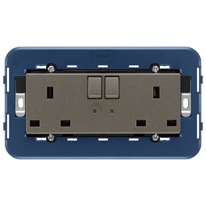 Vimar 2 Gang <b>Socket</b> 13A English Plug Metal With Indicator <b>Light</b> - Product Image 1