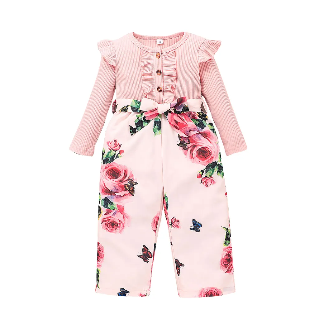 Sweet Baby Girl's Outfits Clothing Sets Floral Pink Baby Girl's Clothing Sets 2Pcs