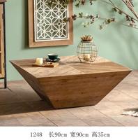 Table basse Wabi Sabi rustique en bois massif, forme pyramide inversée, plateau carré en parquet, table de salon, table à thé