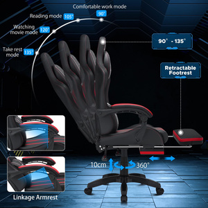 Comoda <span class=keywords><strong>Sedia</strong></span> <span class=keywords><strong>da</strong></span> <span class=keywords><strong>Gaming</strong></span> Nera e Rossa con Cuscino Lombare Massaggiante, Poggiapiedi Reclinabile, <span class=keywords><strong>Sedia</strong></span> Ergonomica - Product Image 6