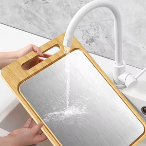 Double Sided Cutting Board Thickened Stainless Steel Bamboo Wood Large <b>Chopping</b> Boards Kitchen <b>Chopping</b> <b>Blocks</b> with Juice Groove - Product Image 6