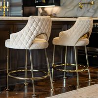 Tabouret de bar moderne de luxe en velours rembourré avec pieds en métal, repose-pieds, design écologique et réglable pour hôtel, salon, chambre à coucher