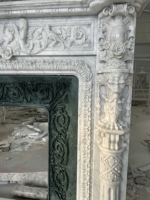 2025 Usine Fait À La Main Naturel Blanc Carrare Marbre Cheminée avec Marbre Vert Cadre Intérieur Statue Unique Statuaire Décor À La Maison