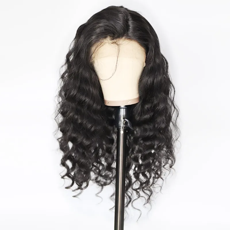 Распродажа, недорогие перуанские человеческие волосы 14 16 18 20 дюймов, свободные, с глубокой волной, выровненной кутикулой, с передними лентами на сетке для париков
