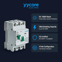 Yycore YYM1 250PV 3P 250A DC 750V Interruptor Automático Fotovoltaico MCCB para Sistemas Solares 20kA CE IEC 60947 2 PV
