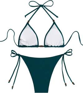 ZAFUL Женские сексуальные комплекты бикини с завязками и завязками сплошной треугольный стринги Купальный костюм из двух частей (синий, м) - Product Image 5