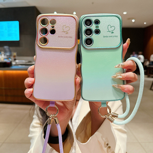 Mạ điện mềm TPU bảo vệ trường hợp điện thoại với dây đeo cổ tay cho Samsung S25 siêu S24 cộng với Laser đầy màu sắc lượn sóng khung trái tim trường hợp - Product Image 3