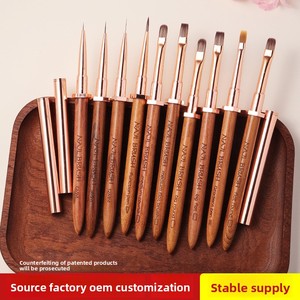 Pinceau à ongles ombré à manche en bois, grand pinceau oblique carré à tête plate en nylon pour gel UV et liner de manucure - Product Image 3