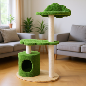 Tiragraffi per Gatti Verde da 38 Pollici con Pali in Sisal, Eco-Friendly, Arredamento per Gatti da Interno, Stile Cartone Animato Carino, Due Livelli per Gatti - Product Image 2