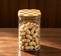 Stoples Penyimpanan Kaca Kedap Udara dengan Tutup Bambu Bermotif Kotak-kotak Multi-Spesifikasi Modern, Terbuat dari Kaca Borosilikat Tinggi