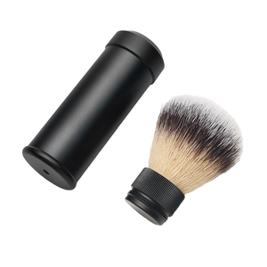 1pc Brosse à raser noire avec manche en métal, poils synthétiques, brosse à mousse de savon rétractable pour salon de coiffure - Product Image 1