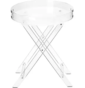 Yageli China supplier custom clear home decor round acrylic furniture lucite foldable dining tray table with handle for display