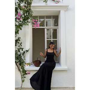 Robe longue élégante vintage noire à bretelles, en spandex translucide à motif floral, avec doublure unie, pour femmes, tailles XS à XL, idéale pour les fêtes de jour et les vacances. - Product Image 5