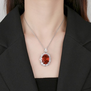 High Quality Jewelry Eco-friendly Copper Gold Plated 18*25mm Oval Cut Imitation Ruby Large Gemstone Pendant Necklace for Women - Product Image 5