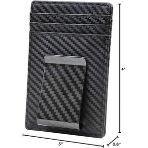 Portefeuille minimaliste en fibre de carbone, compact, protection RFID, porte-cartes de crédit ultra fin, cuir véritable, unisexe, noir - Product Image 2