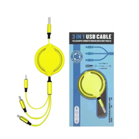 Câble de données USB personnalisé 3 en 1, tête de chargeur multiple, câble de données 3 en 1, télescopique rétractable, câble de charge rapide USB 3A