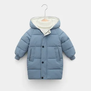 Benutzer definierte Kinder warme Trench Kleidung Mädchen Jungen mittellange Puffer jacke solide verdicken Kapuze gepolsterte Kinder Winter Daunen mantel