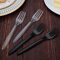 Fourchettes à fruits modernes en plastique PS à 4 dents, jetables, avec cuillère, emballées individuellement pour la vente à emporter et l'usage commercial