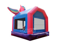 Château gonflable licorne rose avec arc-en-ciel, tente de jeu avec fermeture éclair, maison de saut, château commercial pour enfants, jeux d'amusement