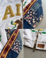Blouson Bomber Y2K Grunge en Toile à Capuche pour Homme, Vintage, Épais, Effet Délavé, Zippé, Broderie Drapeau Mexicain, Style Punk Streetwear