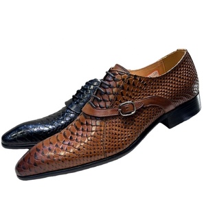 Chaussures Oxford pour hommes en cuir véritable, style britannique, à bout fermé, à enfiler, motif patchwork, pour affaires, bureau, automne, mariage, collection 2026 - Product Image 1