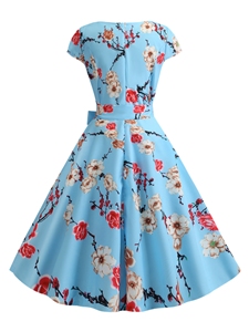 Vestito estivo elegante lavorato a <span class=keywords><strong>maglia</strong></span> girocollo lavabile a girocollo con cintura <span class=keywords><strong>in</strong></span> vita a manica corta con stampa floreale - Product Image 2