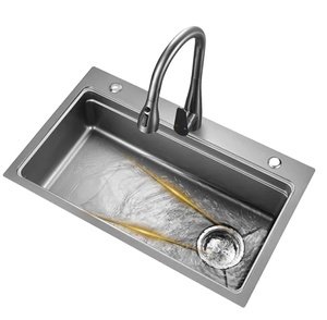 Singolo Slot moderno multifunzione in acciaio inox cascata lavello da cucina antigraffio rondella tazza scarichi singoli - Product Image 4