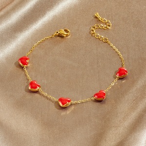 Heart Shaped Gold Plated <b>Bracelet</b> <b>Red</b> Charm Unisex Jewelry Gift Accessory - Product Image 2