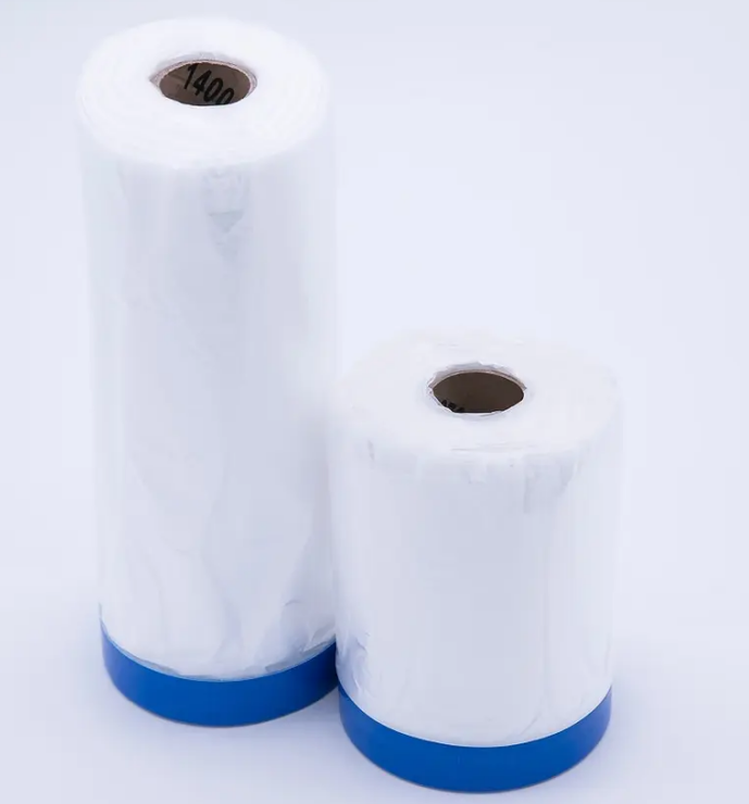 Self-Adhesive Rubber Paper Tape Pre-Taped Crepe Paper Masking Film Disposable Car Painting Protection by Decoration PE Material