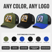 Casquette de baseball 5 panneaux en maille brodée motif animal, style trucker, séchage rapide, unisexe, réglable, toutes saisons, vente en gros