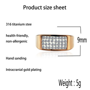 Rose Gold <b>Titanium</b> Steel Rectangle <b>Ring</b> Pave Setting White Stone Women's Fashion Party Jewelry Geometric Design - Product Image 4