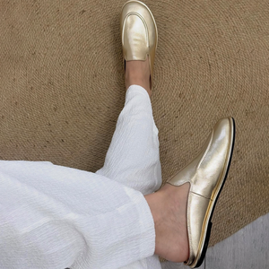 Gold Metallic Luster Sheepskin slippers with <b>Soft</b> Soles and Comfortable Flat <b>Shoes</b> for Spring and Summer - Product Image 1