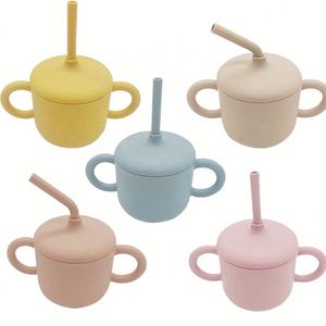 Gobelet à paille anti-fuite en silicone sans BPA pour bébé, avec poignée, pour les repas des tout-petits et des enfants, vaisselle pour nourrissons - Product Image 3